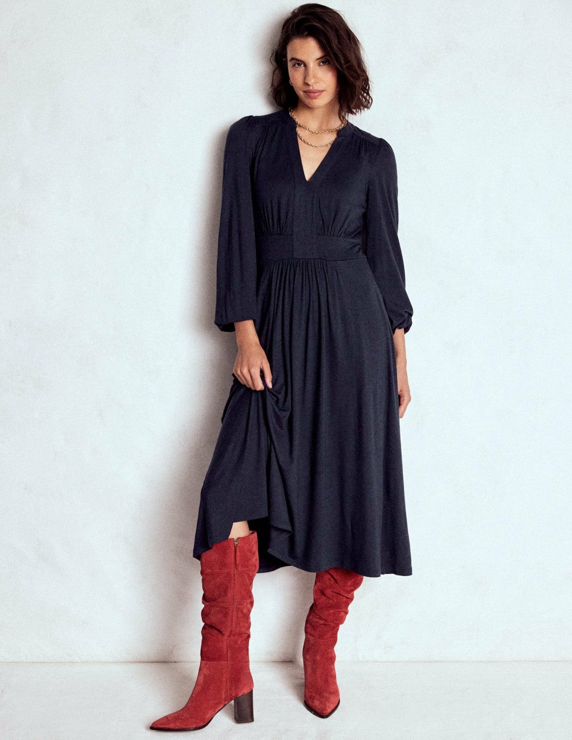 Lily Long Sleeve Midi Dress-Navy / Boden Outlet