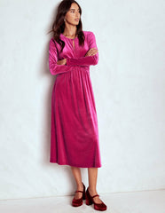 Tilda Velvet Midi Dress-Vibrant Pink / Boden On sale