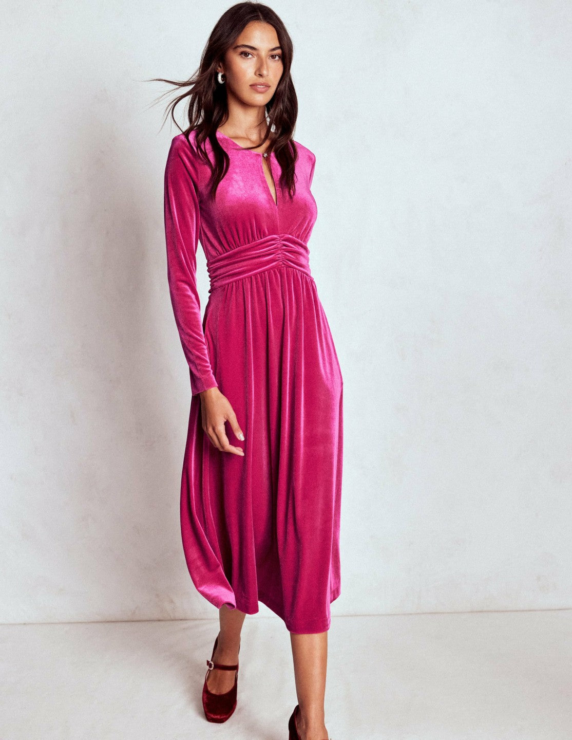 Tilda Velvet Midi Dress-Vibrant Pink / Boden On sale