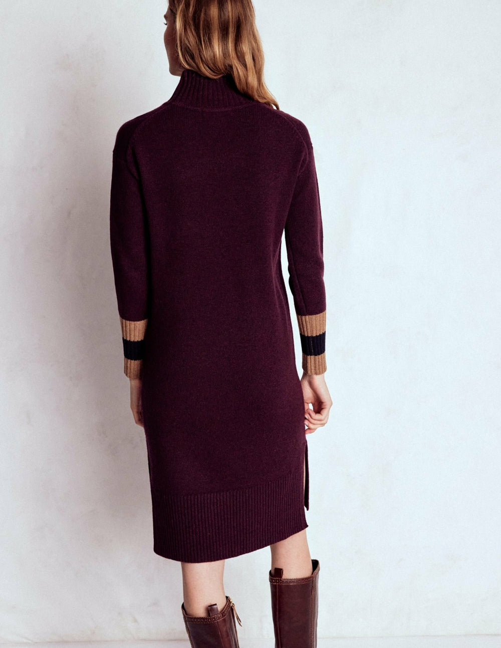 Merino Knitted Dress-Dark Cherry, Brown Stripe / Boden us