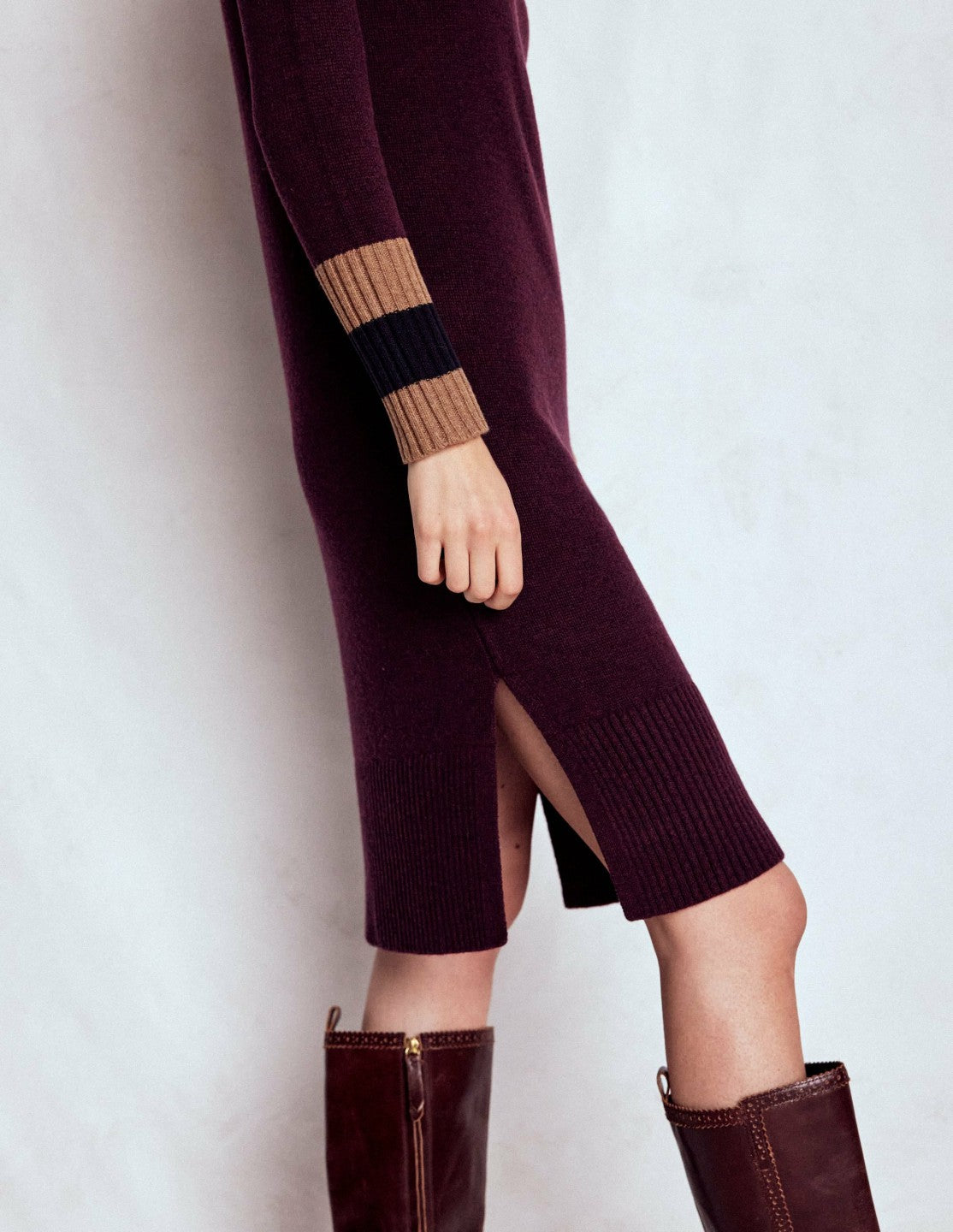 Merino Knitted Dress-Dark Cherry, Brown Stripe / Boden us