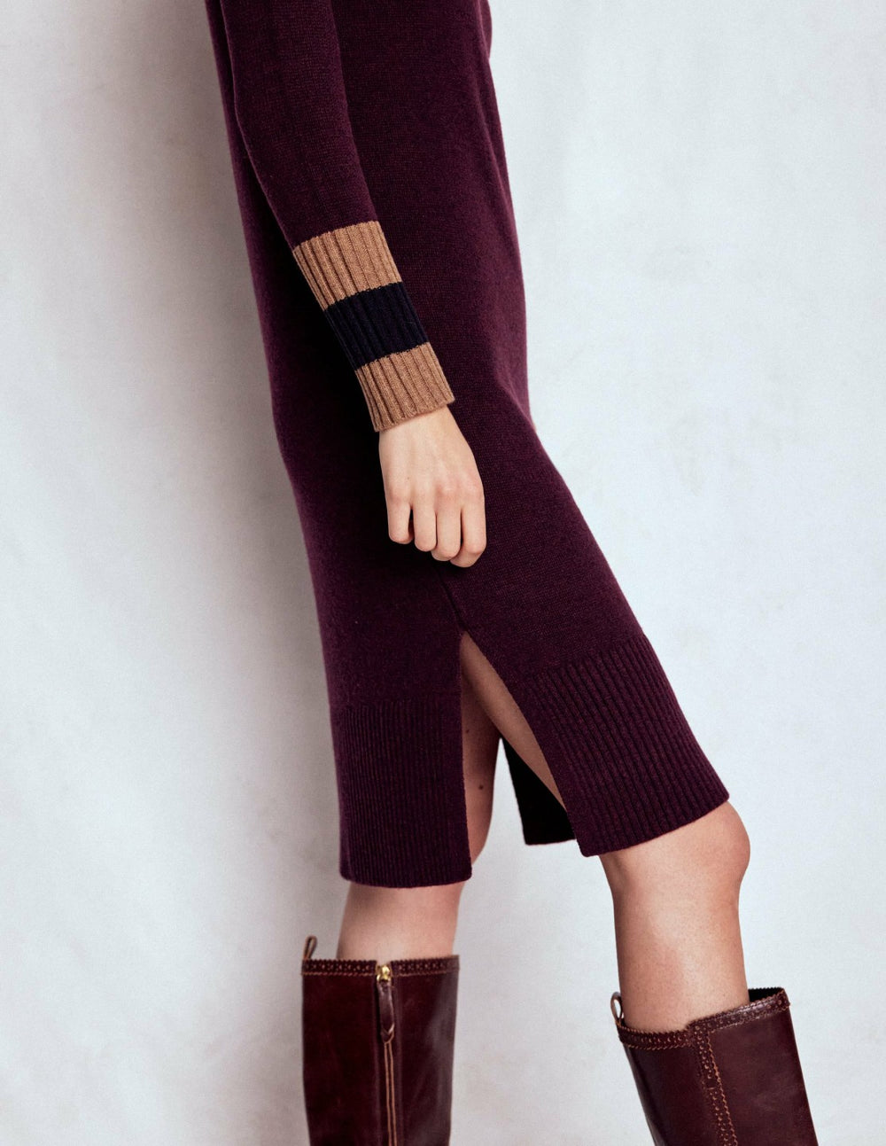 Merino Knitted Dress-Dark Cherry, Brown Stripe / Boden us