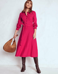 Lace Insert Knitted Midi Dress-Vibrant Pink / Boden