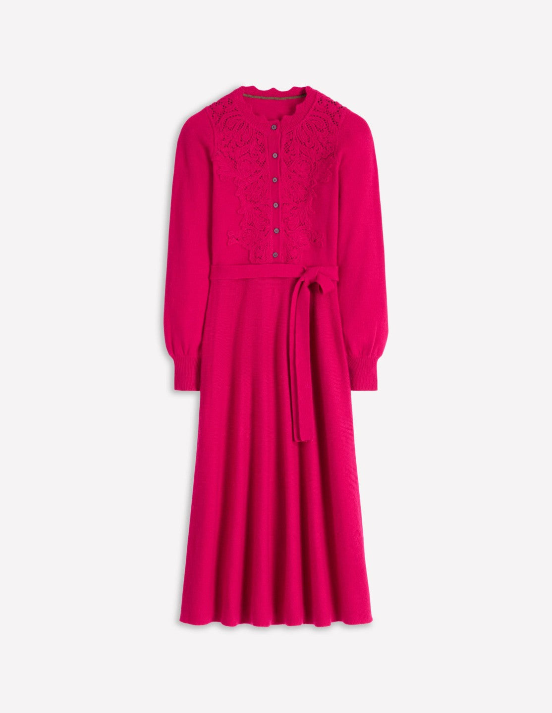 Lace Insert Knitted Midi Dress-Vibrant Pink / Boden