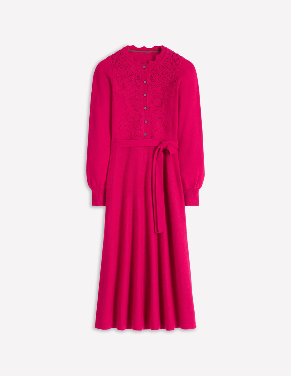 Lace Insert Knitted Midi Dress-Vibrant Pink / Boden