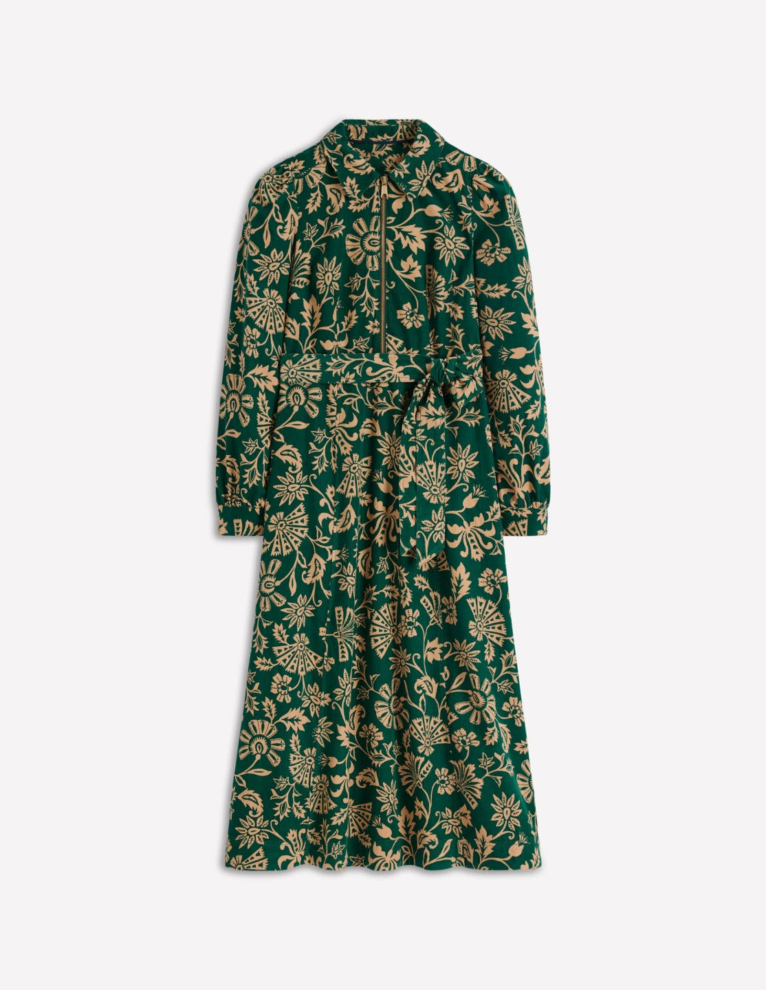 Adelaide Zip Cord Midi Dress-Emerald Night, Elaborate Vine / Boden Sale