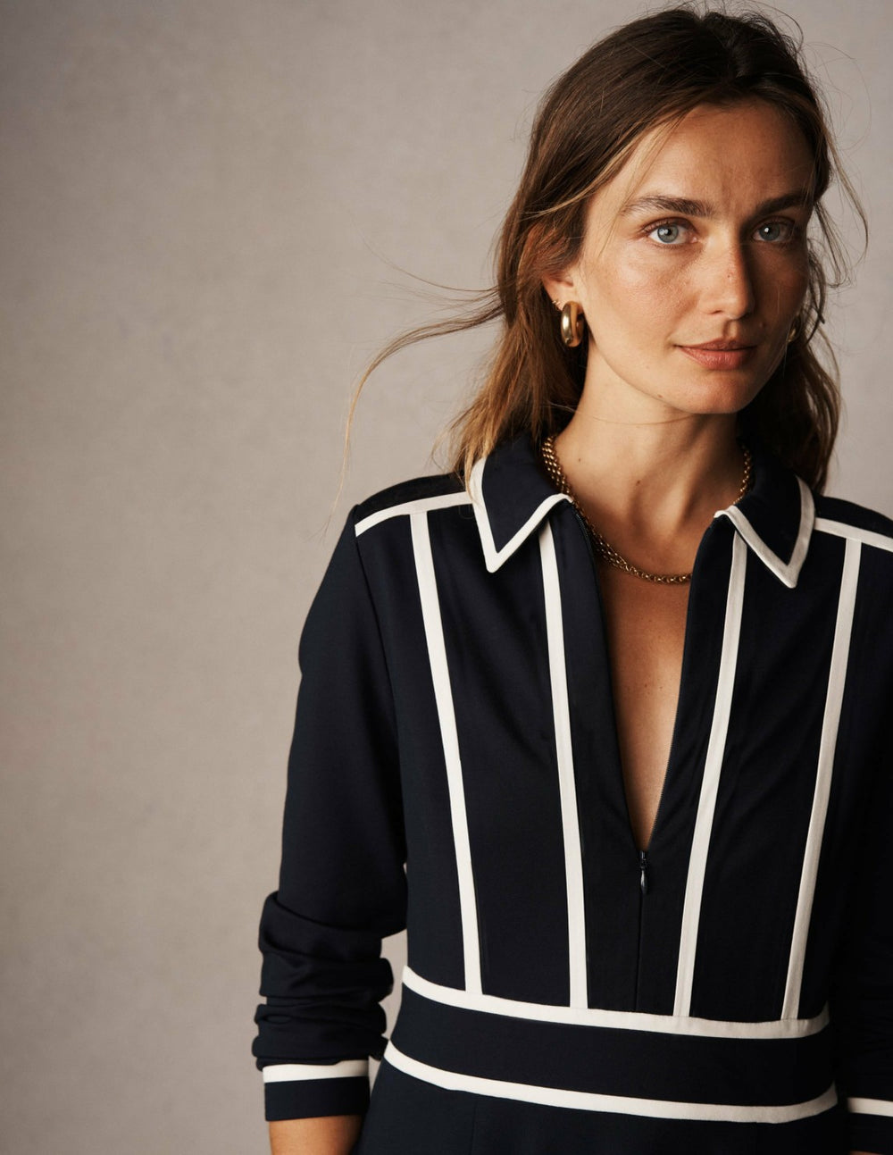 Contrast Ponte Midi Dress-Navy / Boden Discount