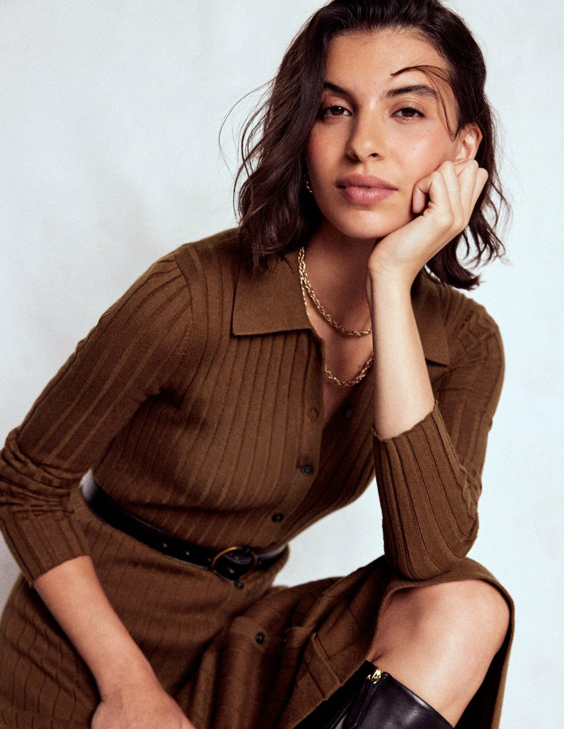 Rachel Knitted Shirt Dress-Raw Umber / Boden On sale