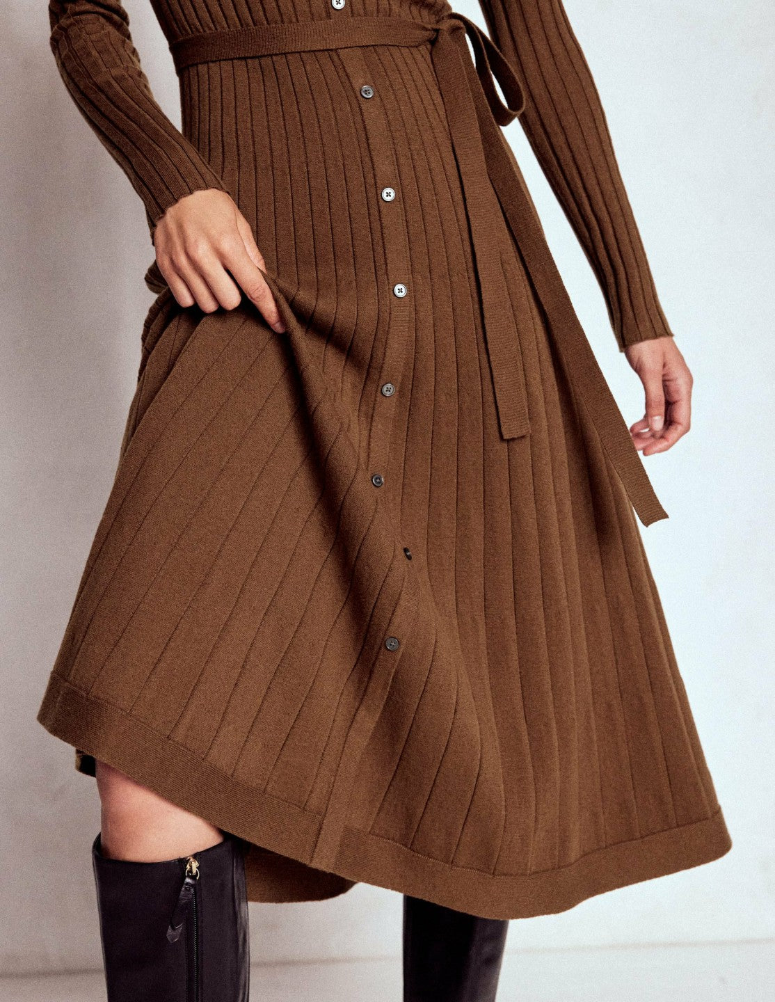 Rachel Knitted Shirt Dress-Raw Umber / Boden On sale