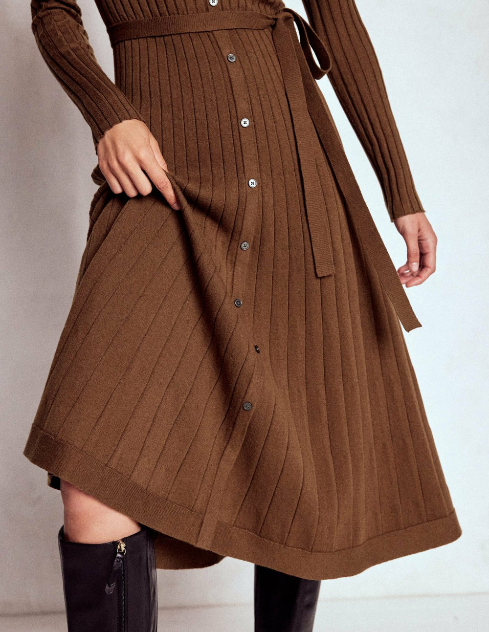 Rachel Knitted Shirt Dress-Raw Umber / Boden On sale