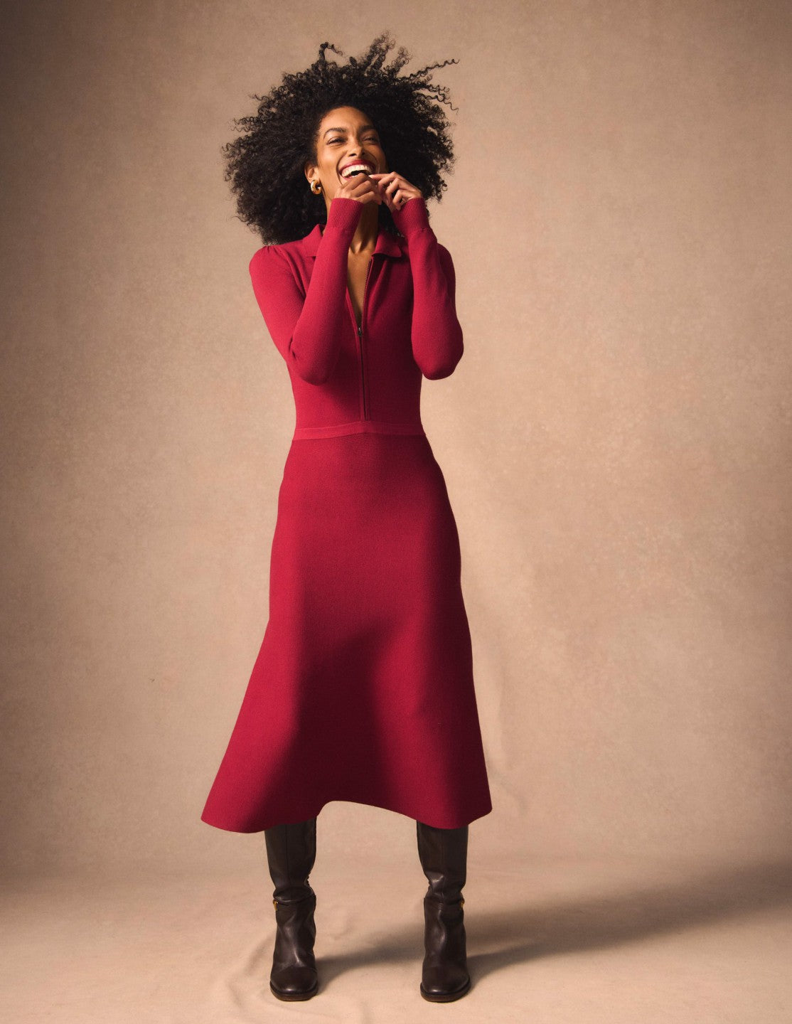 Fiona Zip Front Knitted Dress-Ruby Red / Boden us