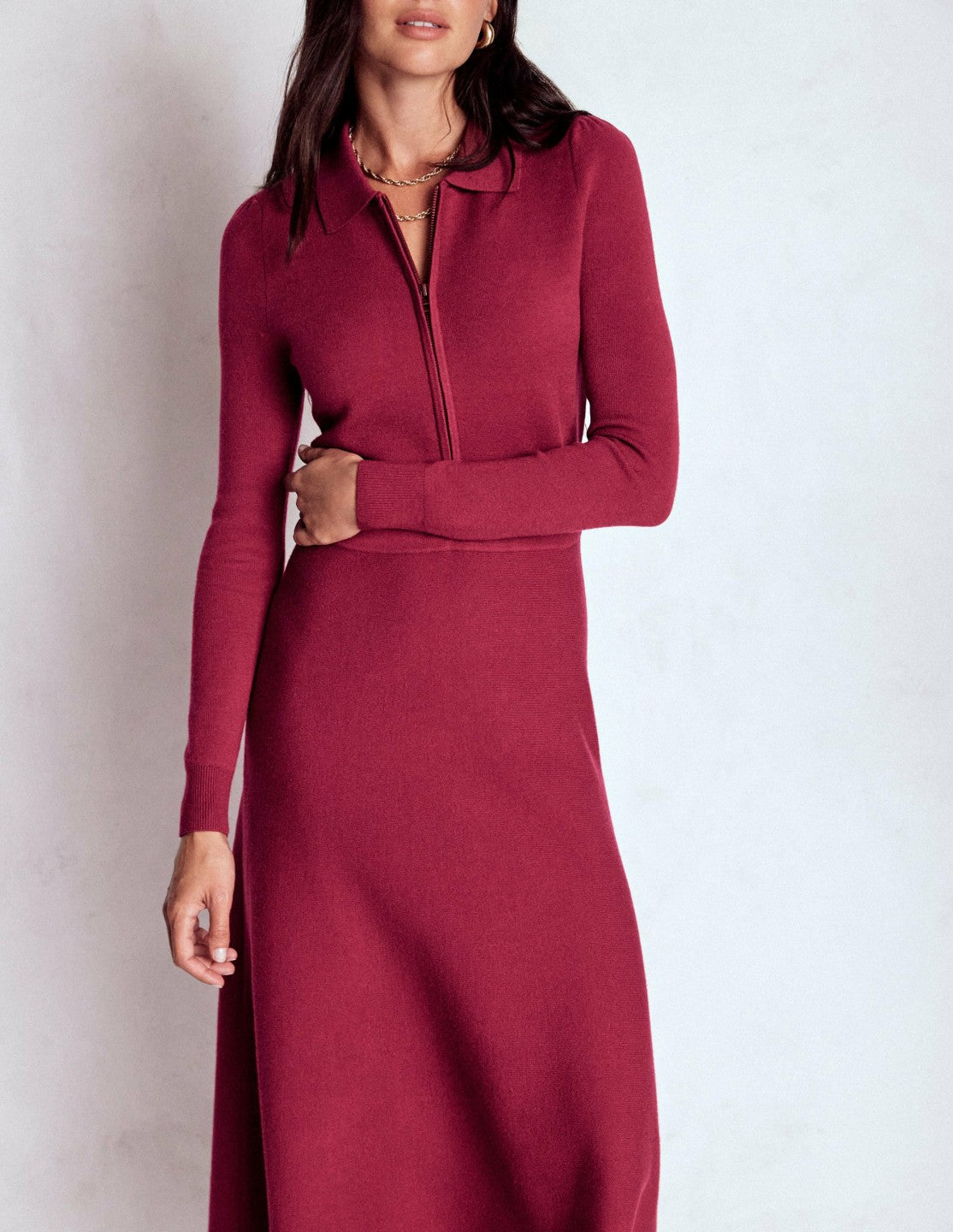 Fiona Zip Front Knitted Dress-Ruby Red / Boden us