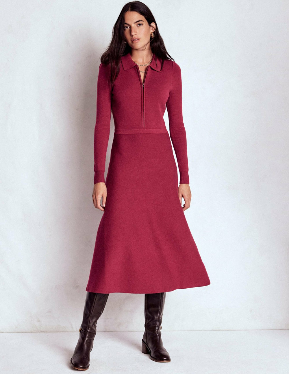 Fiona Zip Front Knitted Dress-Ruby Red / Boden us