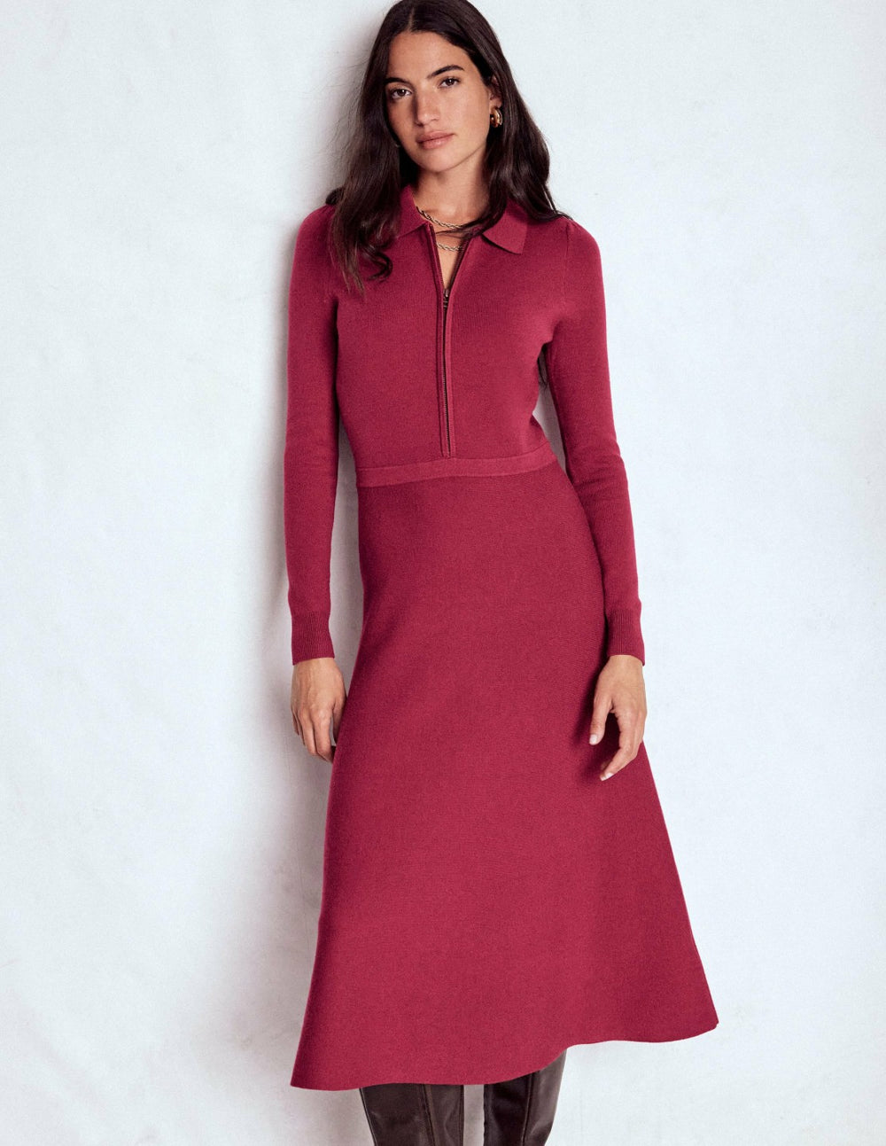 Fiona Zip Front Knitted Dress-Ruby Red / Boden us