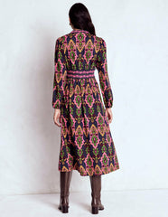 Natalia Long Sleeve Tea Dress-French Navy, Ornate Charm / Boden
