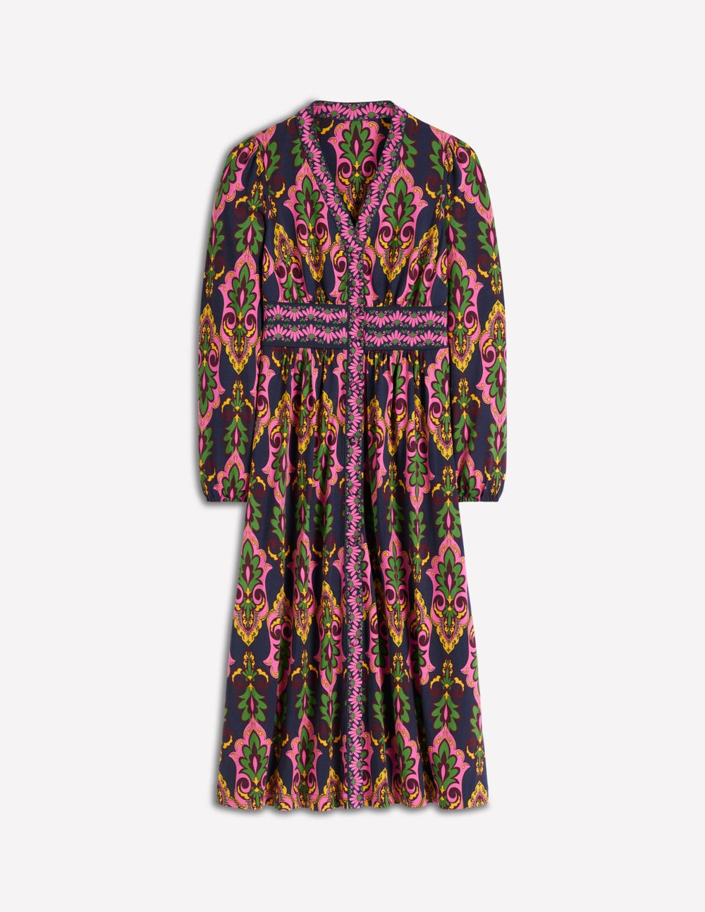 Natalia Long Sleeve Tea Dress-French Navy, Ornate Charm / Boden
