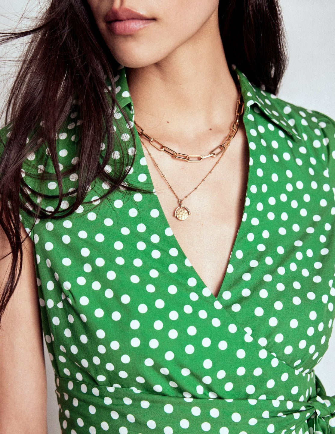 Julia Cotton Wrap Midi Dress-Highland Green, Painted Dot / Boden Sale