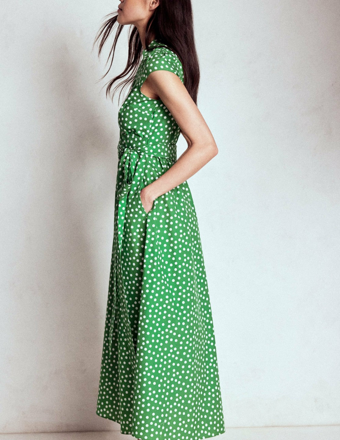 Julia Cotton Wrap Midi Dress-Highland Green, Painted Dot / Boden Sale