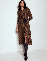 Marcia Jersey Shirt Dress-Gingerbread and Navy Stripe / Boden Online