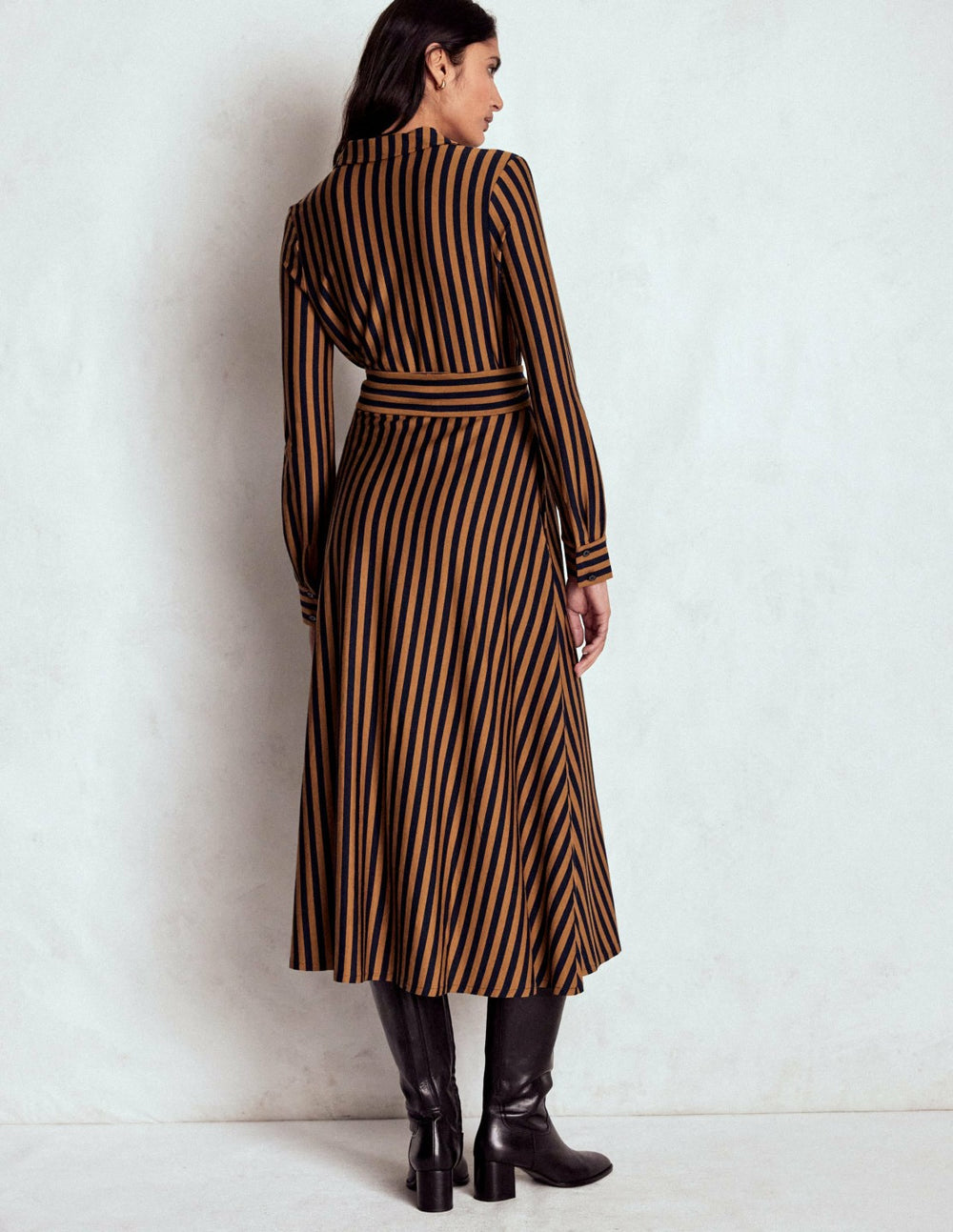 Marcia Jersey Shirt Dress-Gingerbread and Navy Stripe / Boden Online