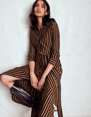 Marcia Jersey Shirt Dress-Gingerbread and Navy Stripe / Boden Online