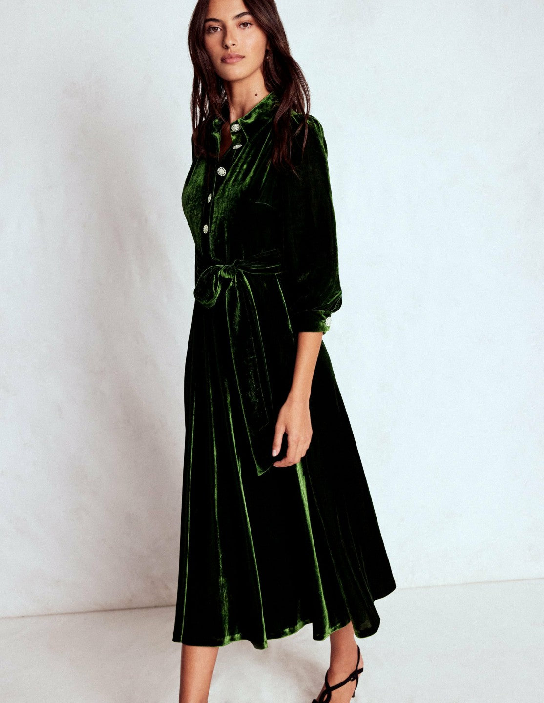 Vivienne Velvet Midi Dress-Green Fir / Boden Outlet