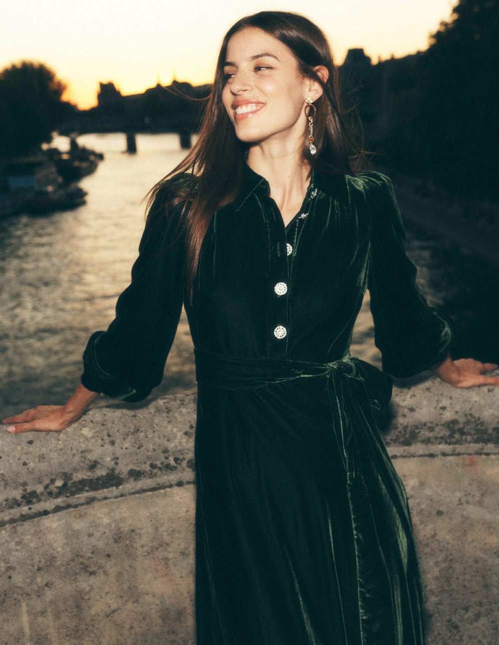 Vivienne Velvet Midi Dress-Green Fir / Boden Outlet