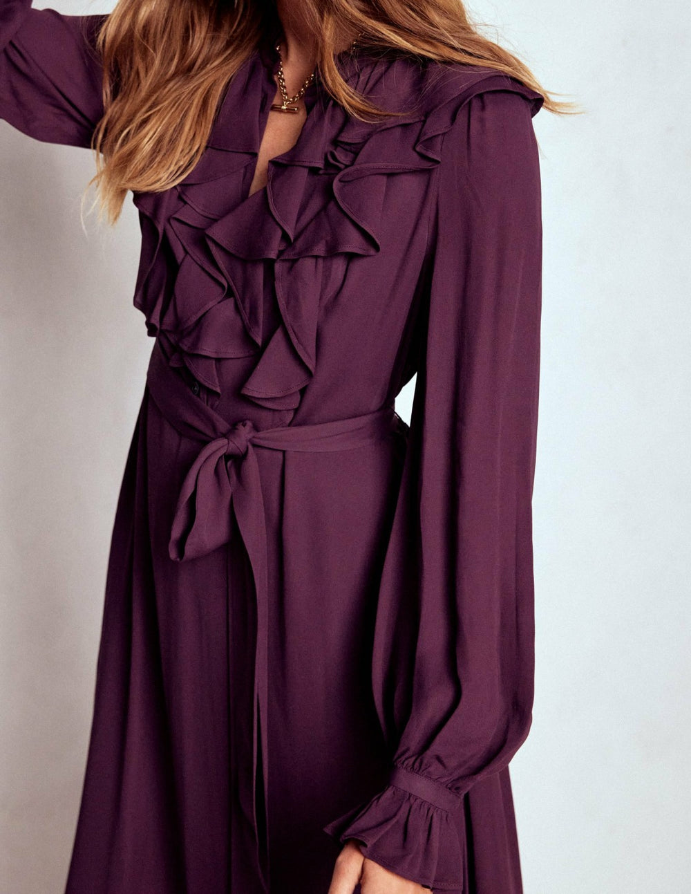 Ruffle Front Shirt Dress-Dark Cherry / Boden On sale
