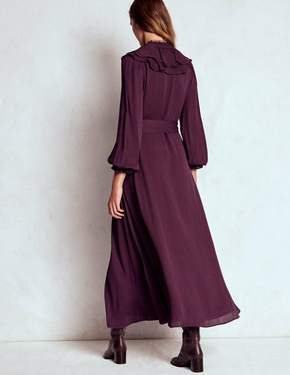 Ruffle Front Shirt Dress-Dark Cherry / Boden On sale