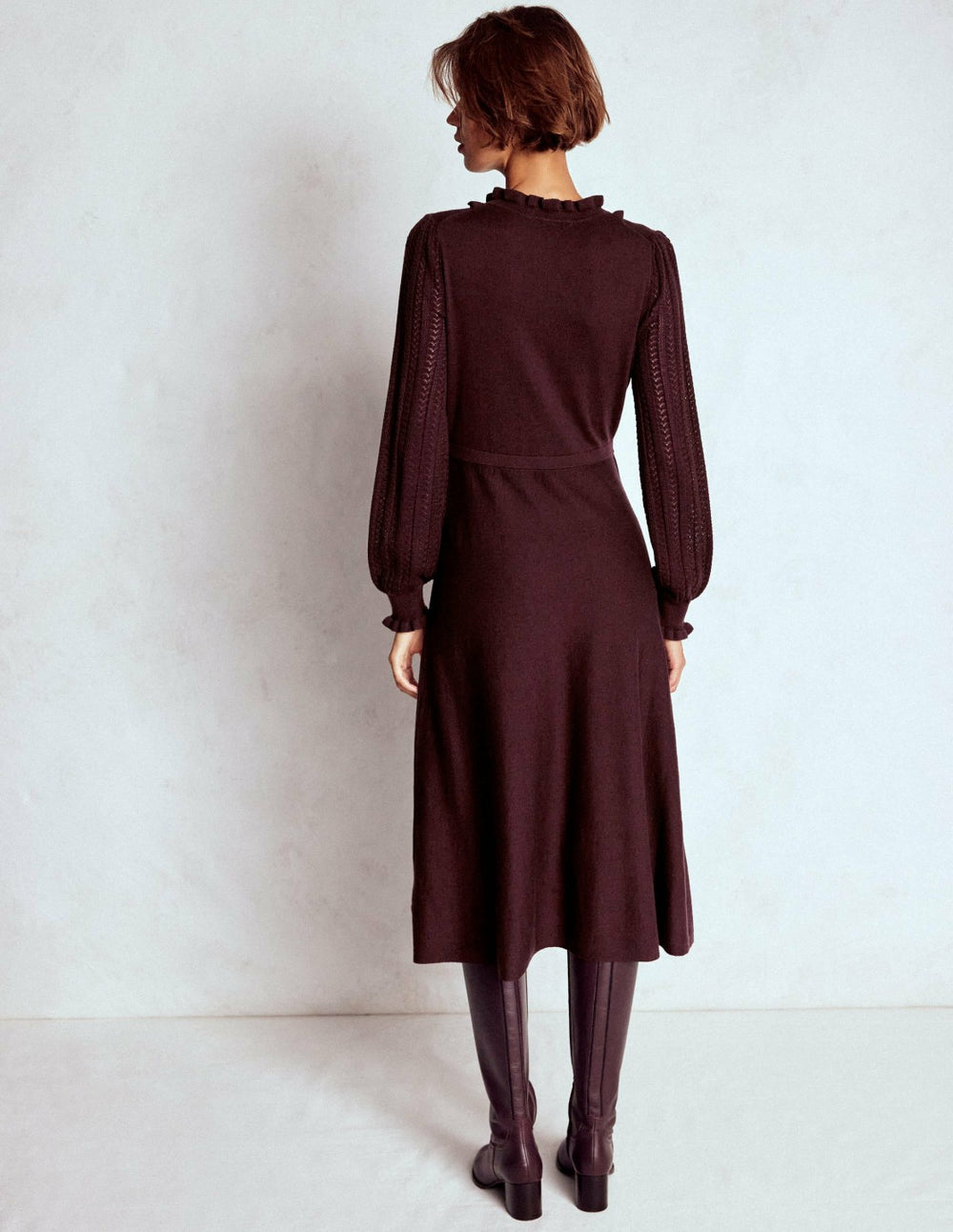 Winifred Frilled Knitted Dress-Coffee Bean / Boden us
