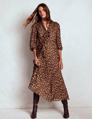 Brooke Tie Neck Tea Dress-Sand, Abstract Leopard Spot / Boden