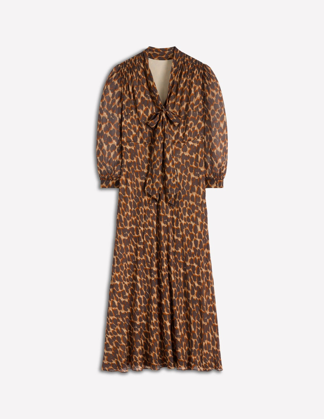 Brooke Tie Neck Tea Dress-Sand, Abstract Leopard Spot / Boden