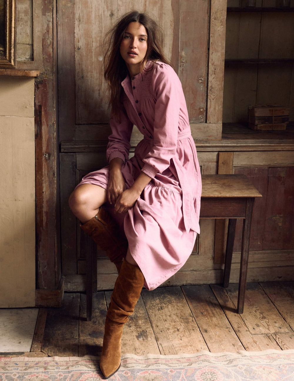 Cecily Cord Midi Dress-Pink Haze / Boden Sale