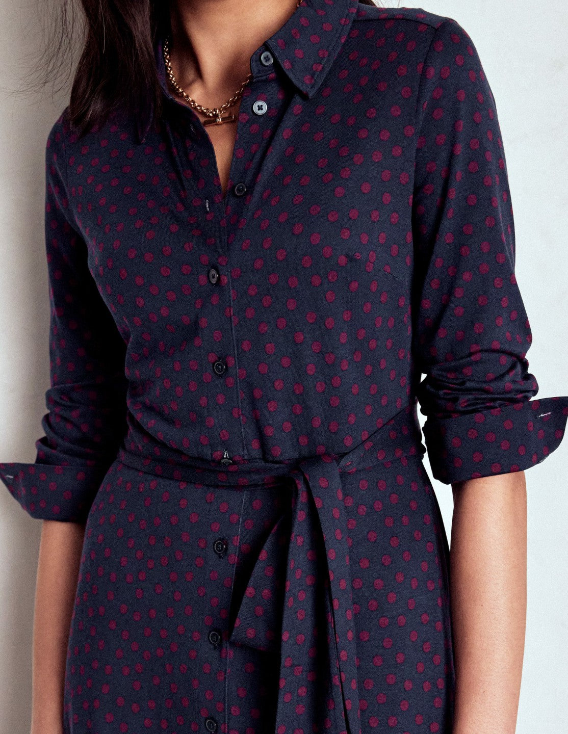 Marcia Jersey Shirt Dress-French Navy, Painted Dot / Boden Online