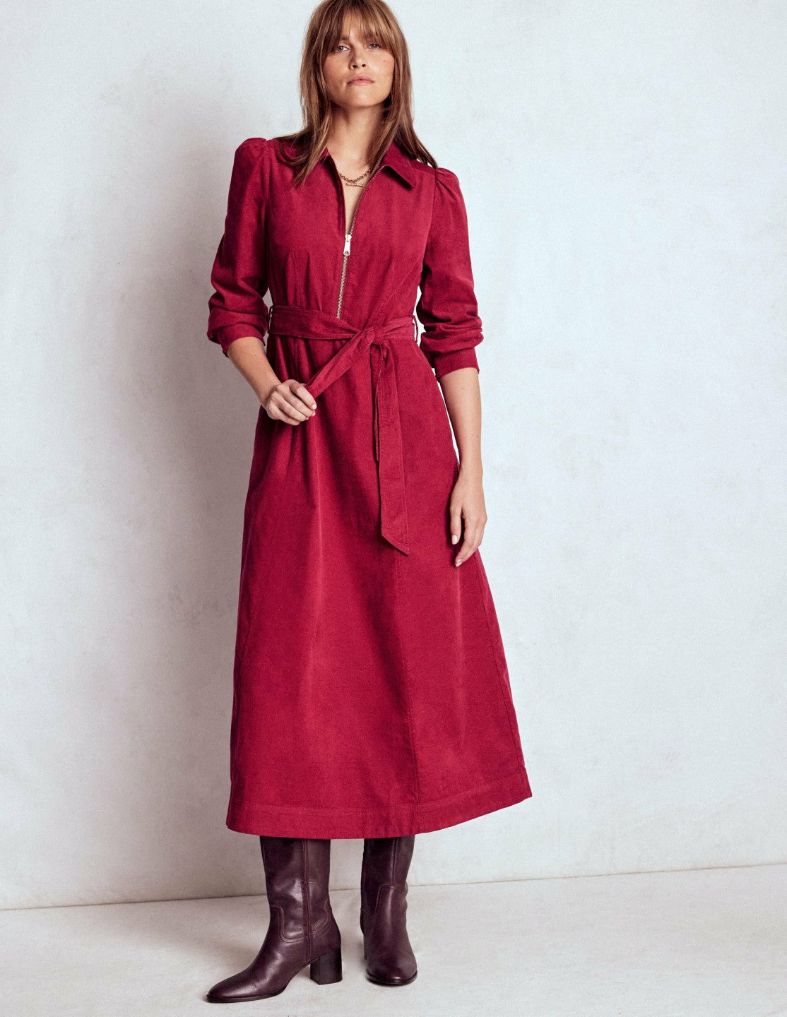 Adelaide Zip Cord Midi Dress-Burgundy Red / Boden Outlet