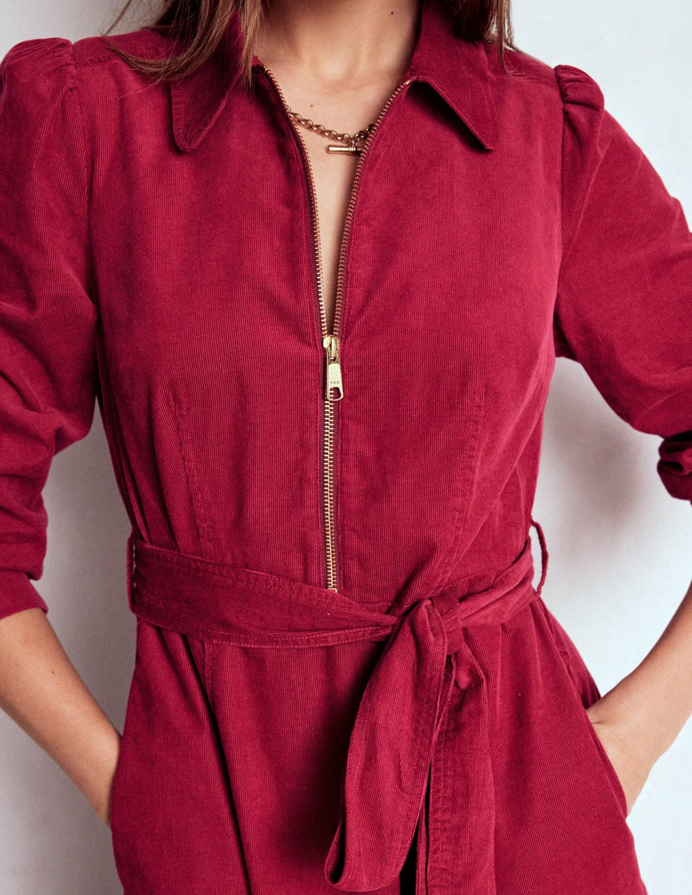Adelaide Zip Cord Midi Dress-Burgundy Red / Boden Outlet