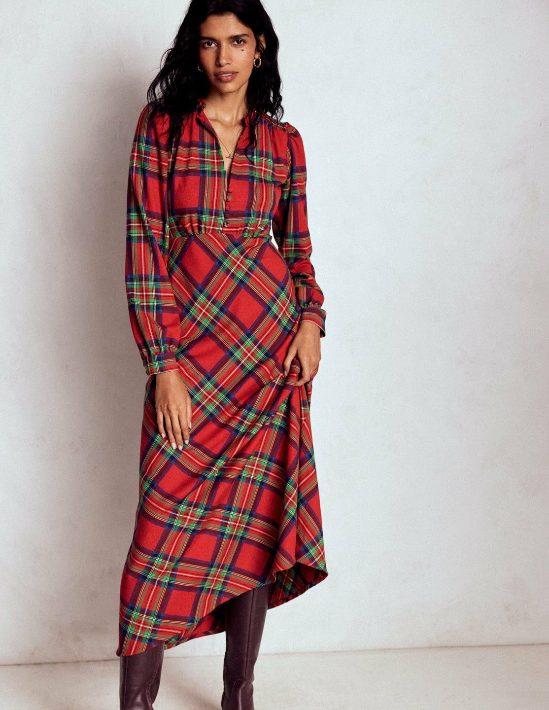 Cassie Check Tea Dress-Red, Blue and Green Check / Boden Discount