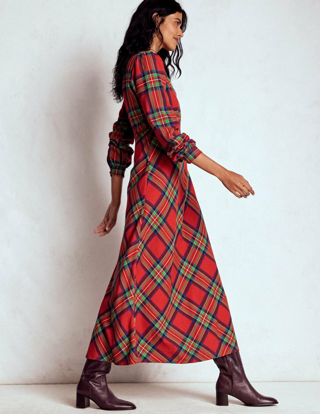 Cassie Check Tea Dress-Red, Blue and Green Check / Boden Discount