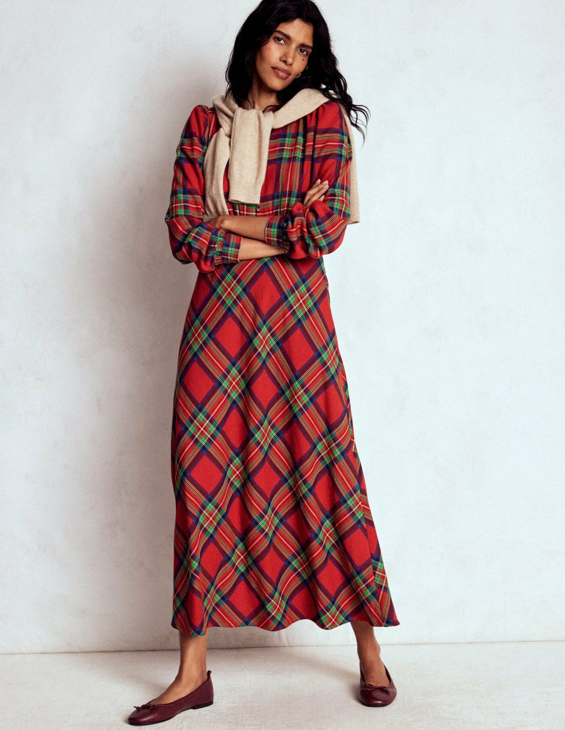 Cassie Check Tea Dress-Red, Blue and Green Check / Boden Discount