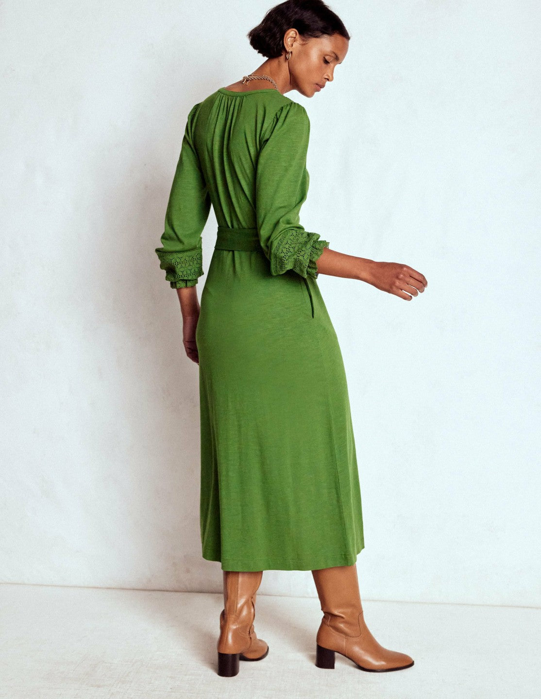 Pippa Broderie Jersey Dress-Promenade Green / Boden On sale