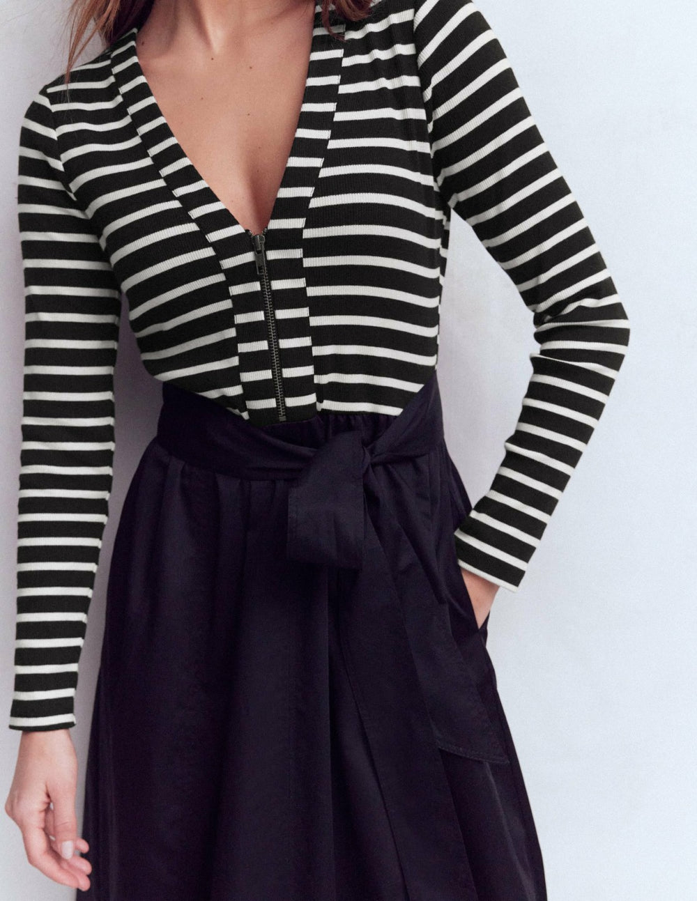 Long Sleeve Mix Media Dress-Black Stripe / Boden us