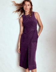 Ula Box Pleat Cord Midi Dress-Viola Purple / Boden