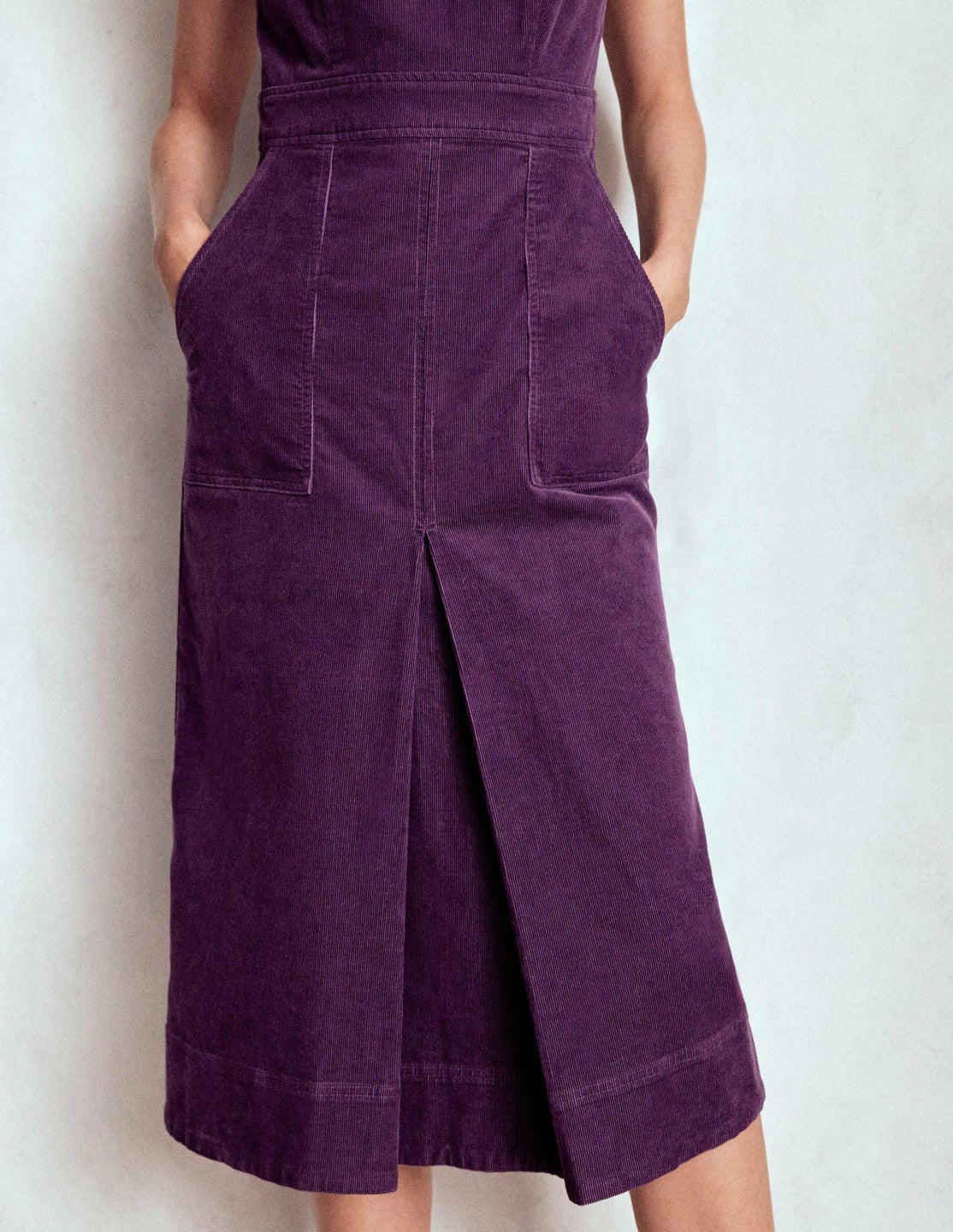 Ula Box Pleat Cord Midi Dress-Viola Purple / Boden