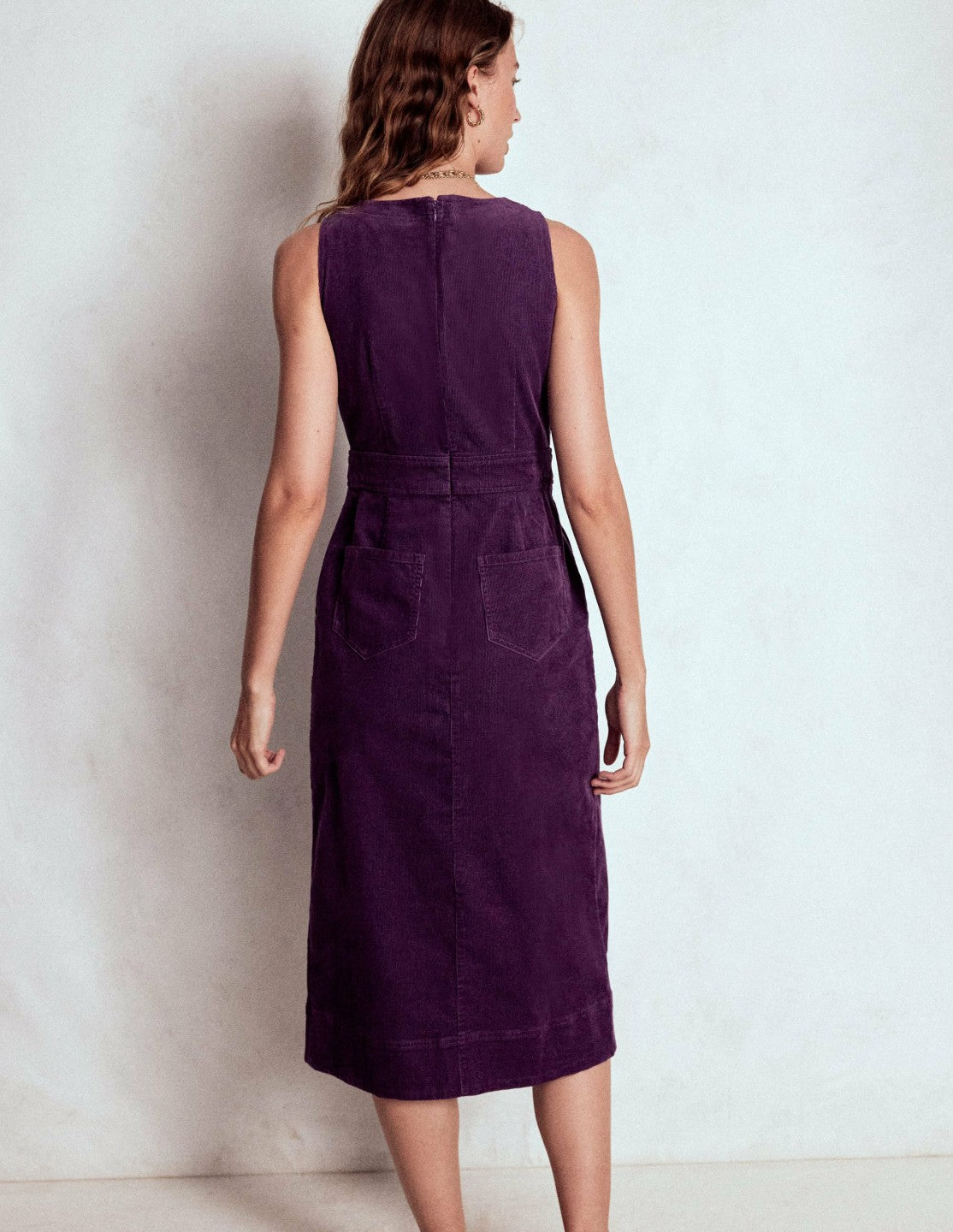 Ula Box Pleat Cord Midi Dress-Viola Purple / Boden