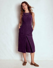 Ula Box Pleat Cord Midi Dress-Viola Purple / Boden