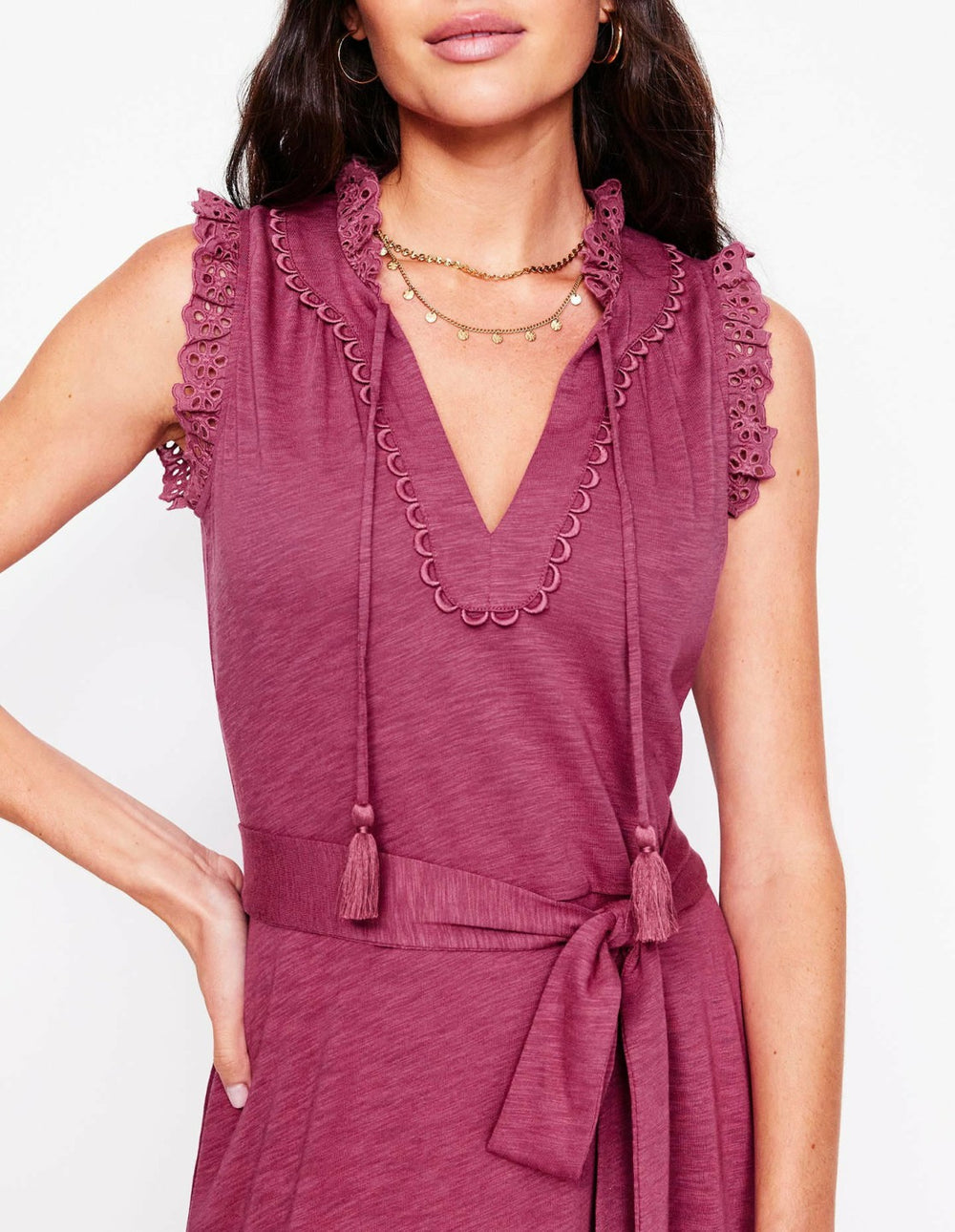 Aria Broderie Trim Midi Dress-Plum Purple / Boden Online