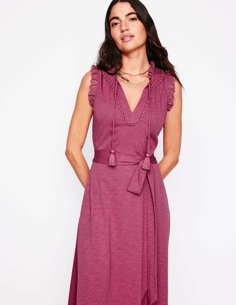 Aria Broderie Trim Midi Dress-Plum Purple / Boden Online