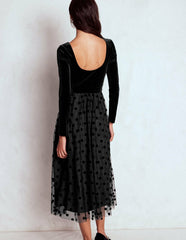 Velvet Bodice Jersey Dress-Black / Boden Online