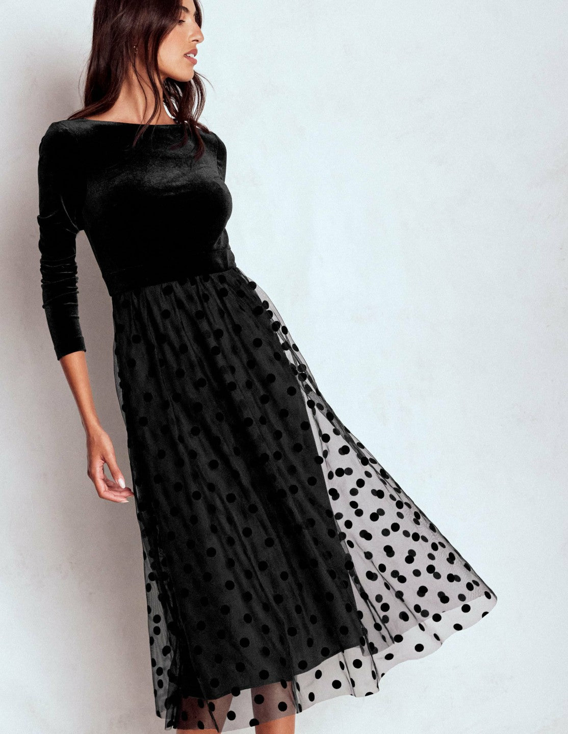 Velvet Bodice Jersey Dress-Black / Boden Online