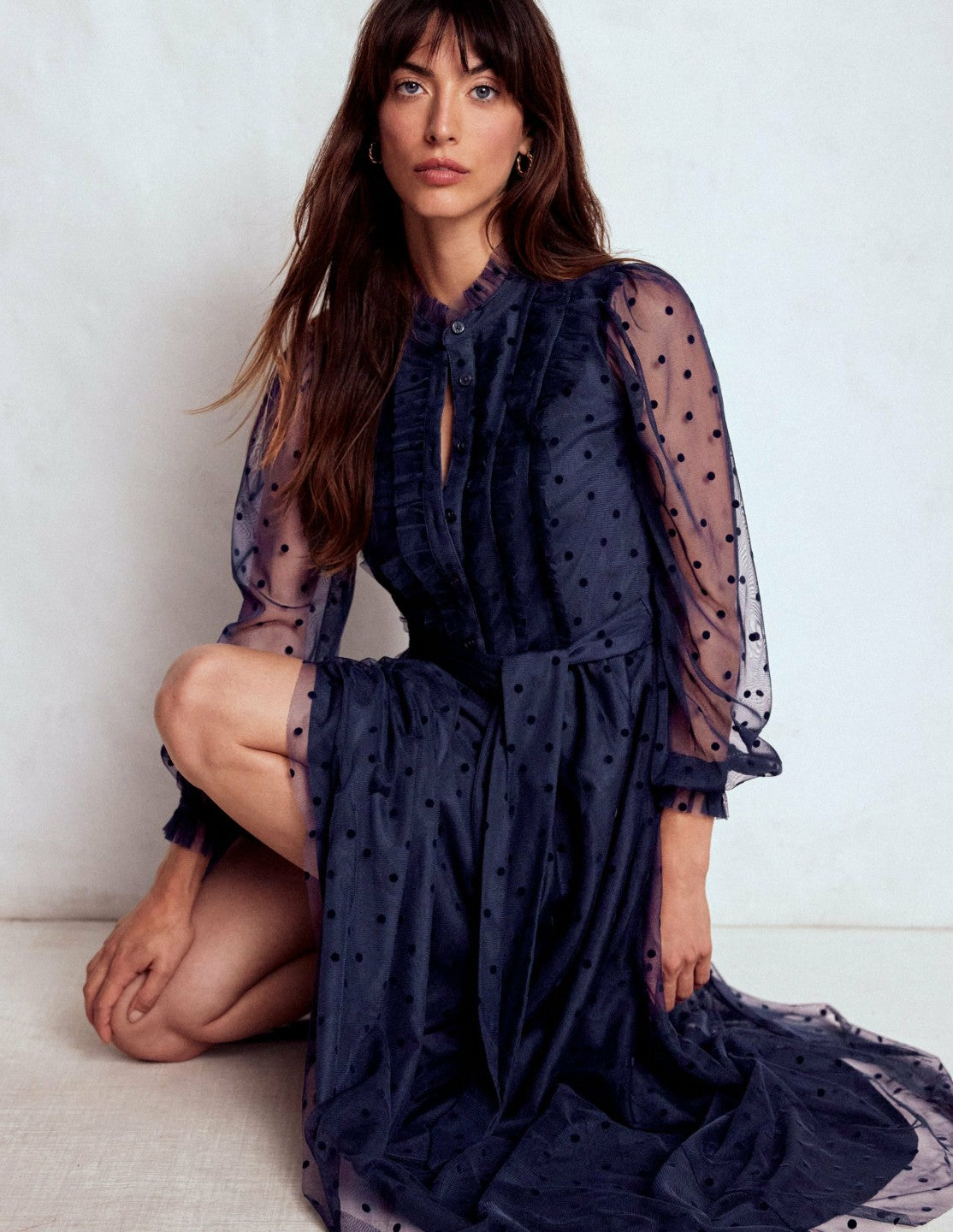 Tulle Ruffle Maxi Dress-Navy / Boden On sale